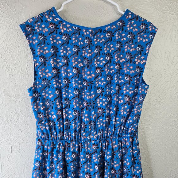J. Crew Dress Sz 8 Silk Blue Floral Babydoll Boho Cottage Knee Length Sleeveless - Picture 8 of 13